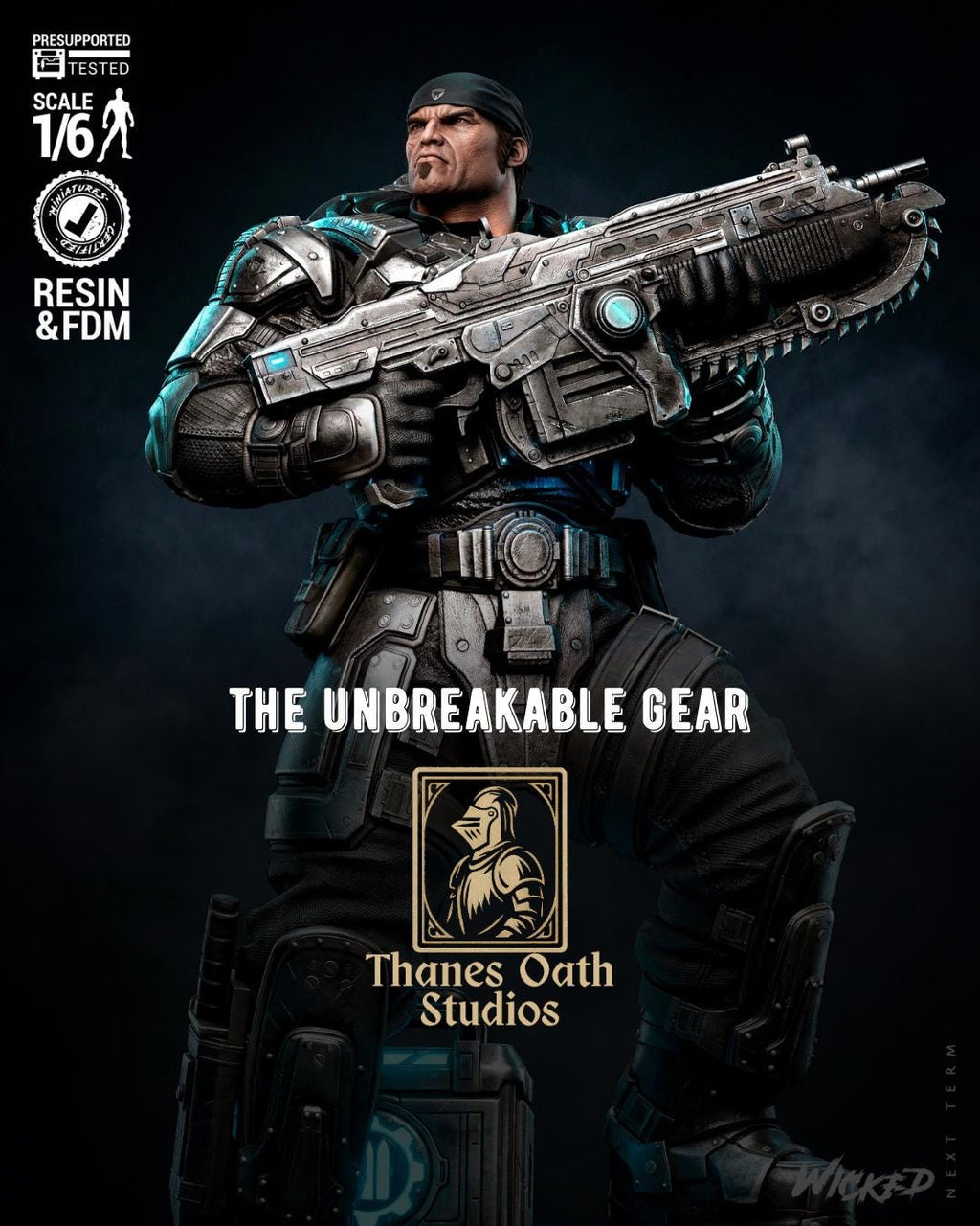 The Unbreakable Gear - Soldier Statue Gaming War Torn Hero Marcus Fenix Resin Figure 16K