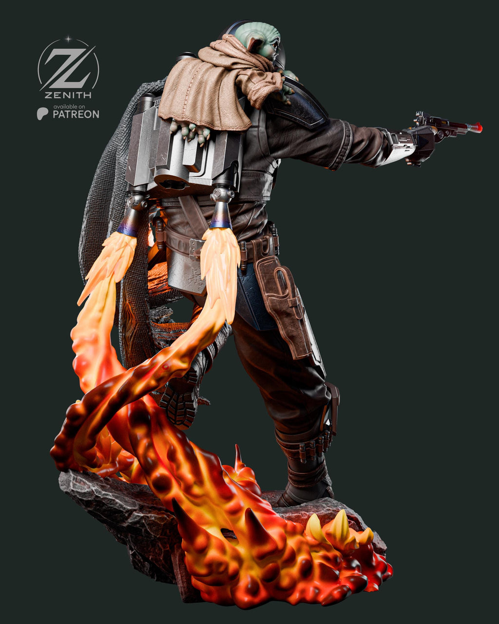 A Clan Of Two - Space Western Sci-Fi Duo Bounty Hunter Mandalorian And Grogu Resin Figure 16K