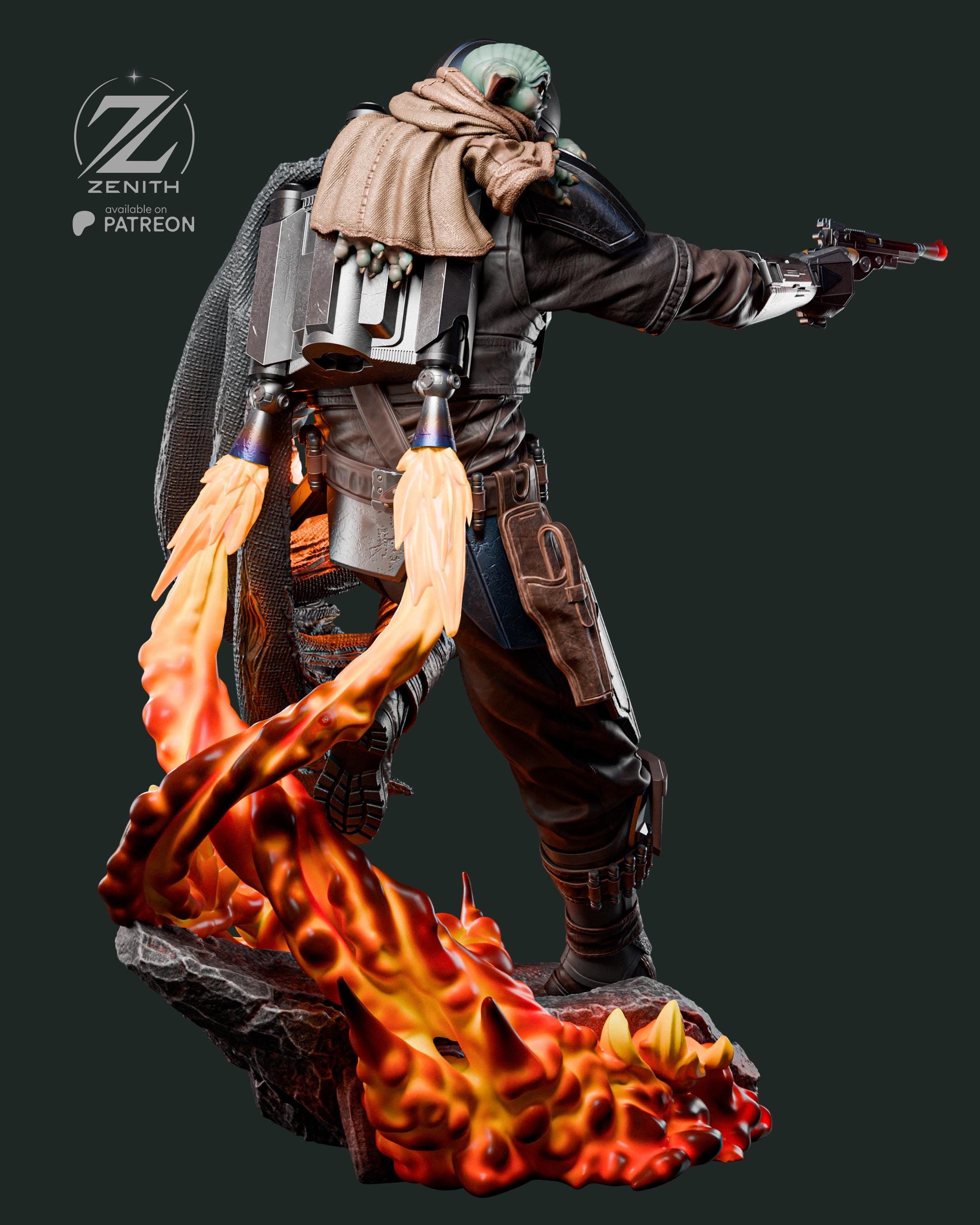 A Clan Of Two - Space Western Sci-Fi Duo Bounty Hunter Mandalorian And Grogu Resin Figure 16K