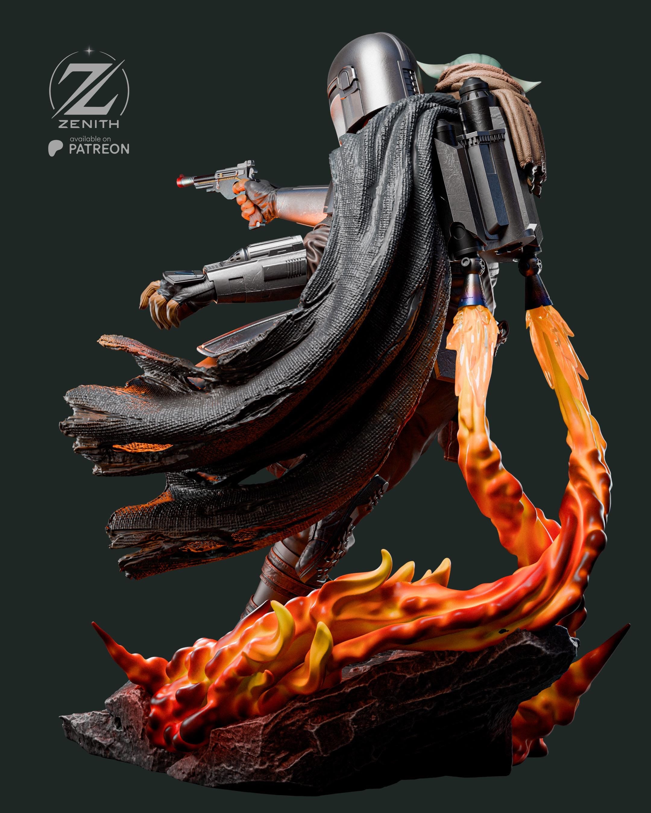 A Clan Of Two - Space Western Sci-Fi Duo Bounty Hunter Mandalorian And Grogu Resin Figure 16K