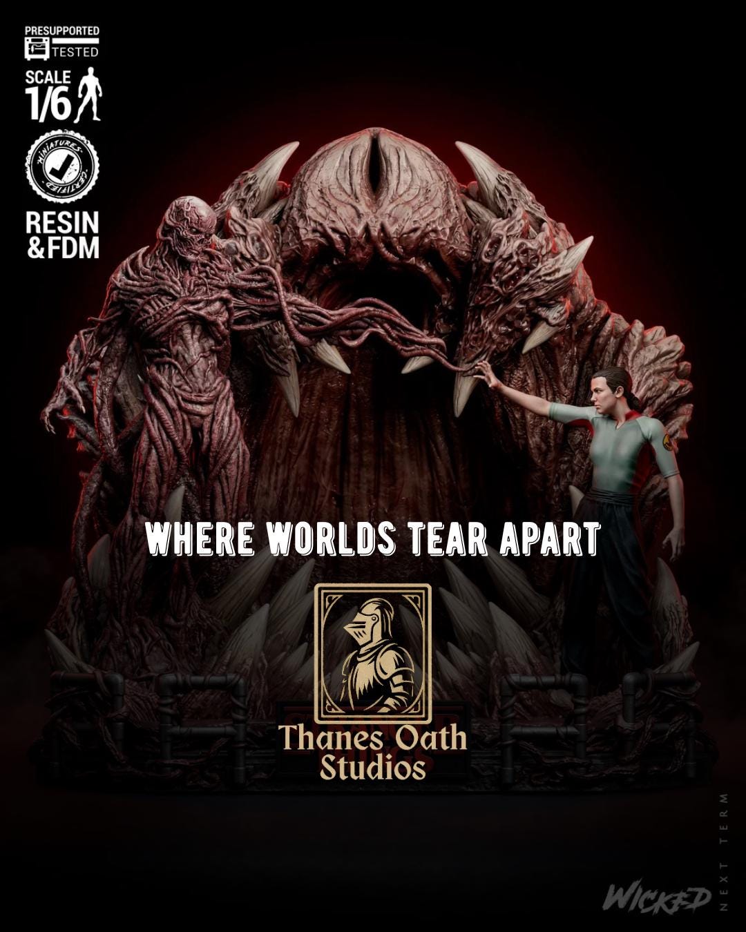 Where Worlds Tear Apart - Psychic Battle 80s Horror Diorama Vecna and Eleven Resin Figure 16K