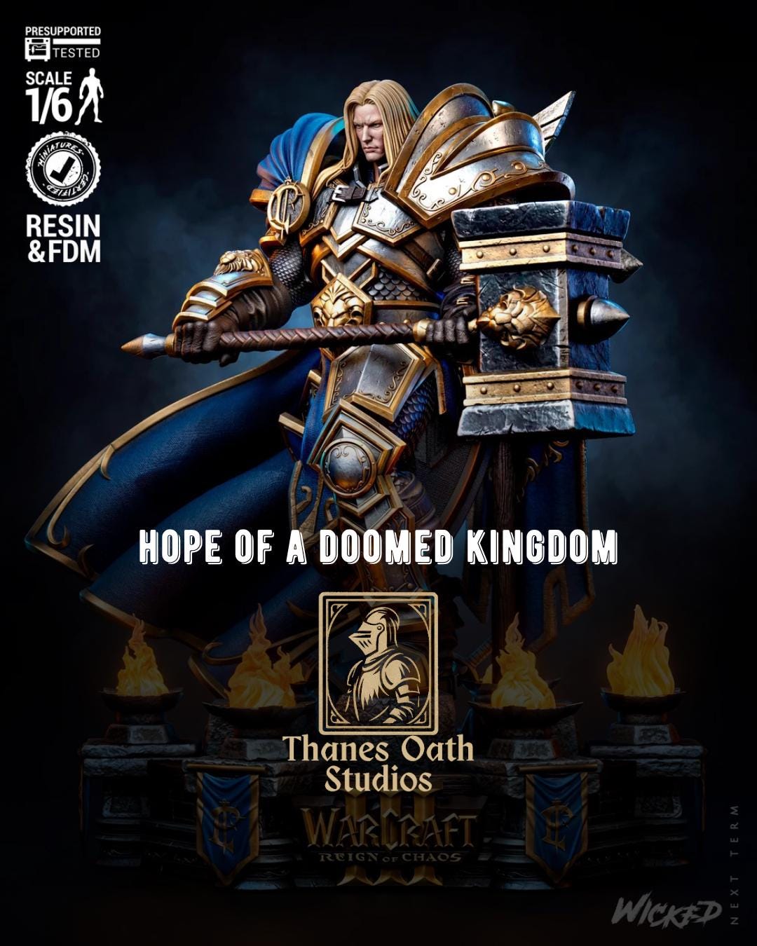 Hope Of A Doomed Kingdom - Paladin Knight Holy Warrior Medieval Fantasy Arthas Resin Figure 16K