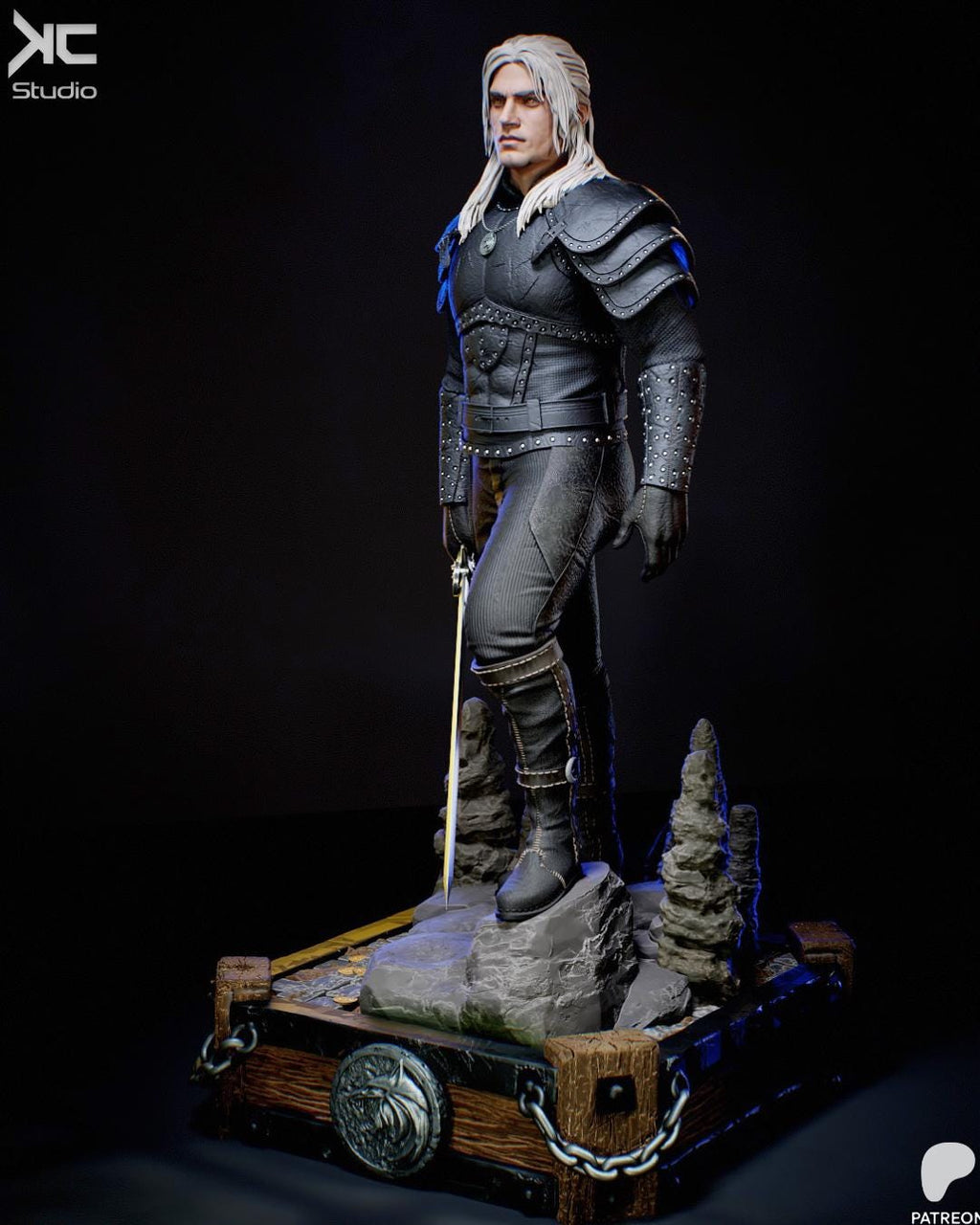 Silver & Steel - Fantasy Warrior Monster Hunter Creature Slayer Geralt Of Rivia Resin Figure 16K