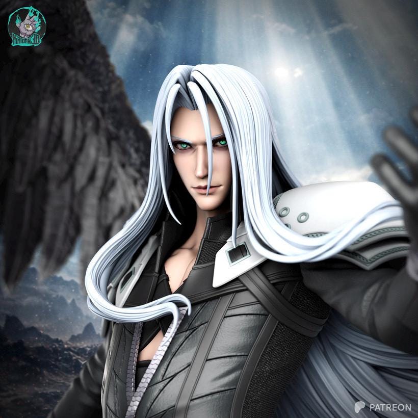 Heir Of The Black Comet - Silver Haired Villain Dark Fantasy One Winged Angel Sephiroth Resin Figure 16K