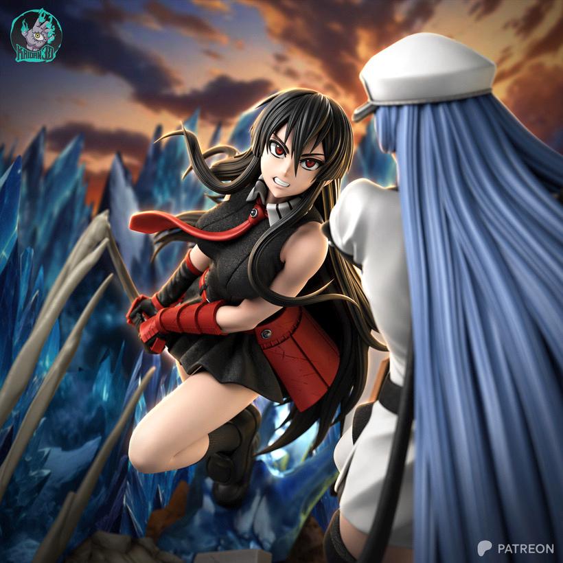 Crimson Blade, Frozen Throne - Anime Battle Diorama Female Warriors Akame Vs Esdeath Resin Figure 16K