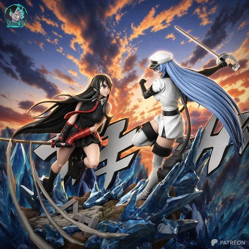 Crimson Blade, Frozen Throne - Anime Battle Diorama Female Warriors Akame Vs Esdeath Resin Figure 16K