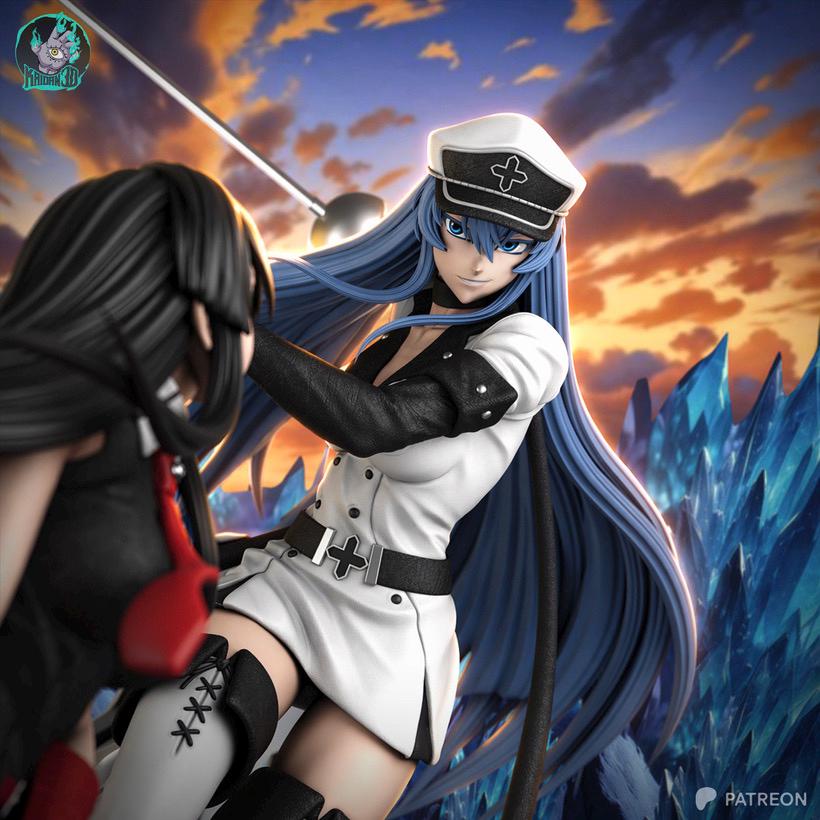 Crimson Blade, Frozen Throne - Anime Battle Diorama Female Warriors Akame Vs Esdeath Resin Figure 16K