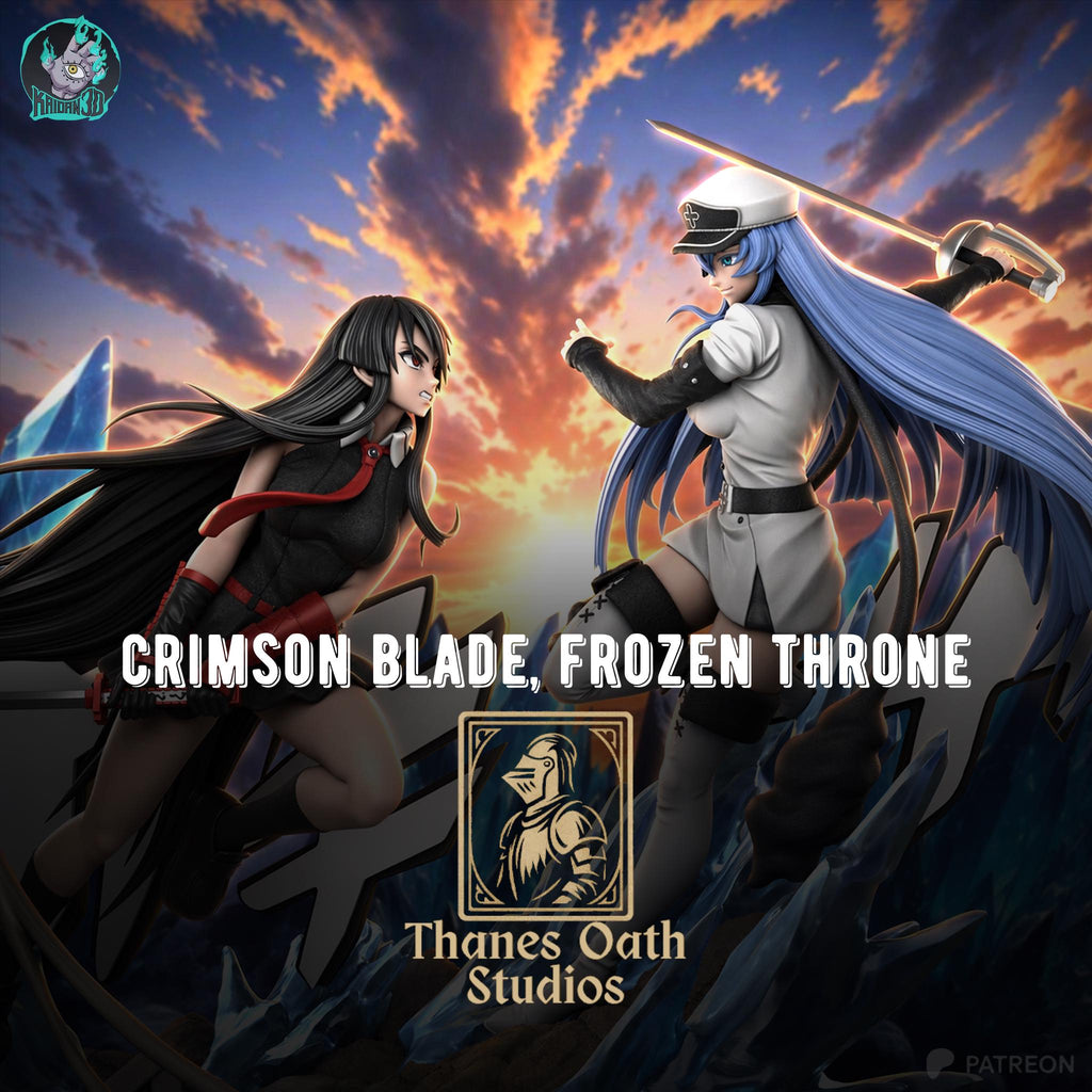 Crimson Blade, Frozen Throne - Anime Battle Diorama Female Warriors Akame Vs Esdeath Resin Figure 16K