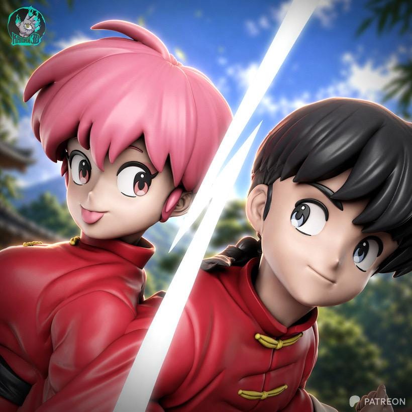One Fate In Two Forms - Dual Anime Character Twin Form Ranma & Ranma-chan Resin Figure 16K