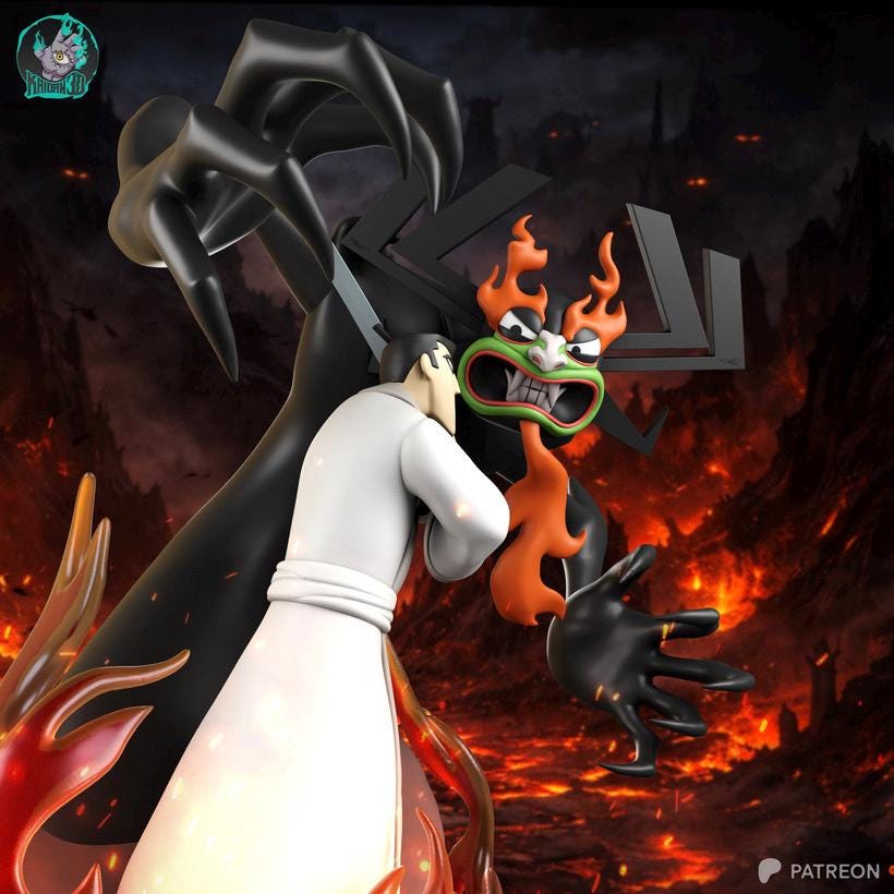 Blade Against Eternity - Samurai Battle Diorama Hero Vs Demon Jack Vs Aku Resin Figure 16K