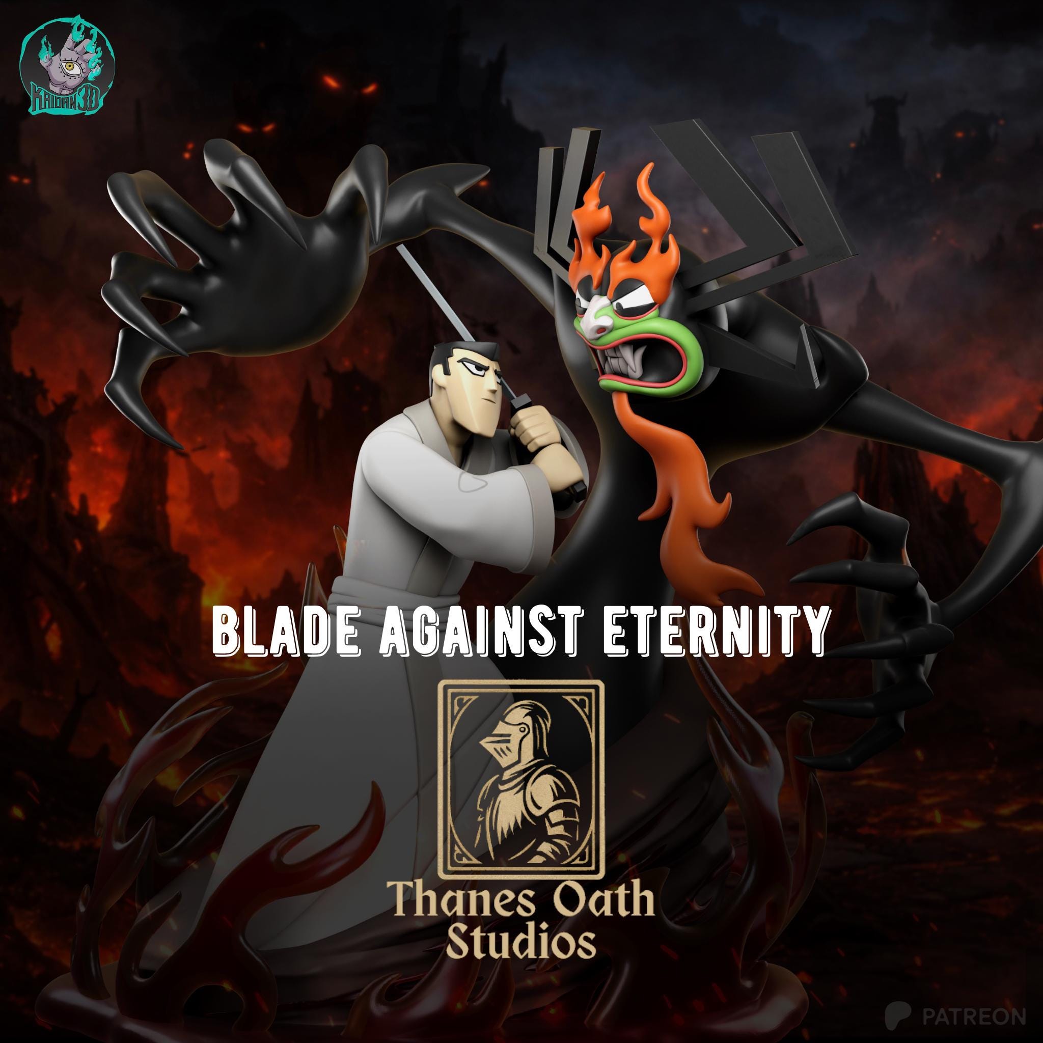 Blade Against Eternity - Samurai Battle Diorama Hero Vs Demon Jack Vs Aku Resin Figure 16K