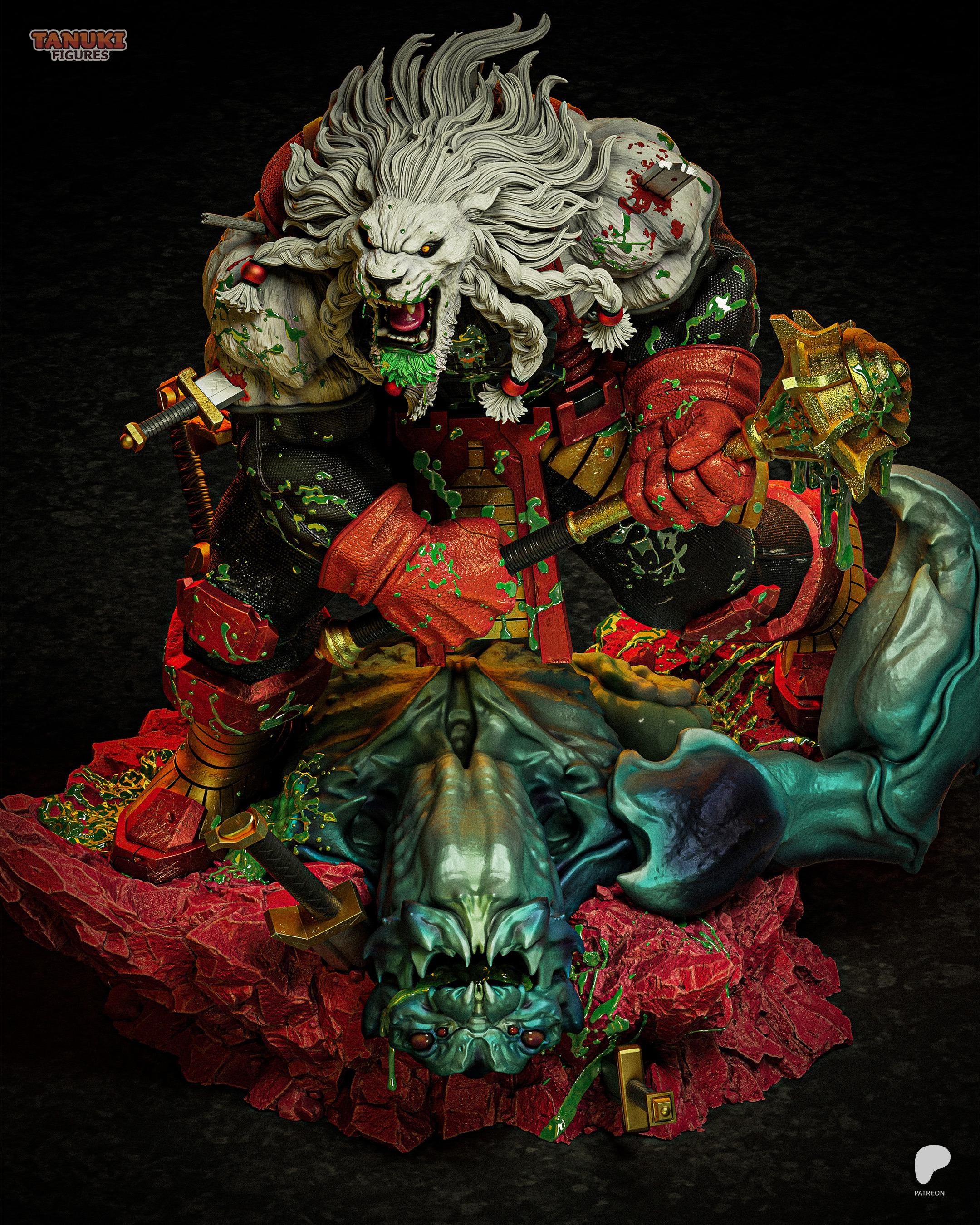 Lion Of The Endless War - Lion Warrior Alien Gladiator Berserker Battle Beast Resin Figure 16K