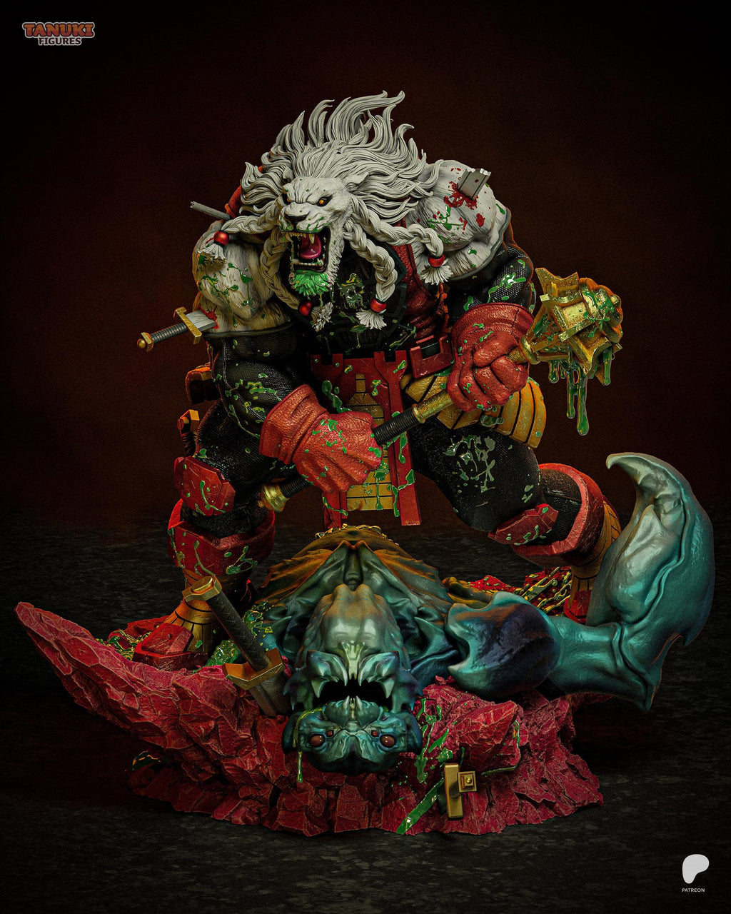 Lion Of The Endless War - Lion Warrior Alien Gladiator Berserker Battle Beast Resin Figure 16K