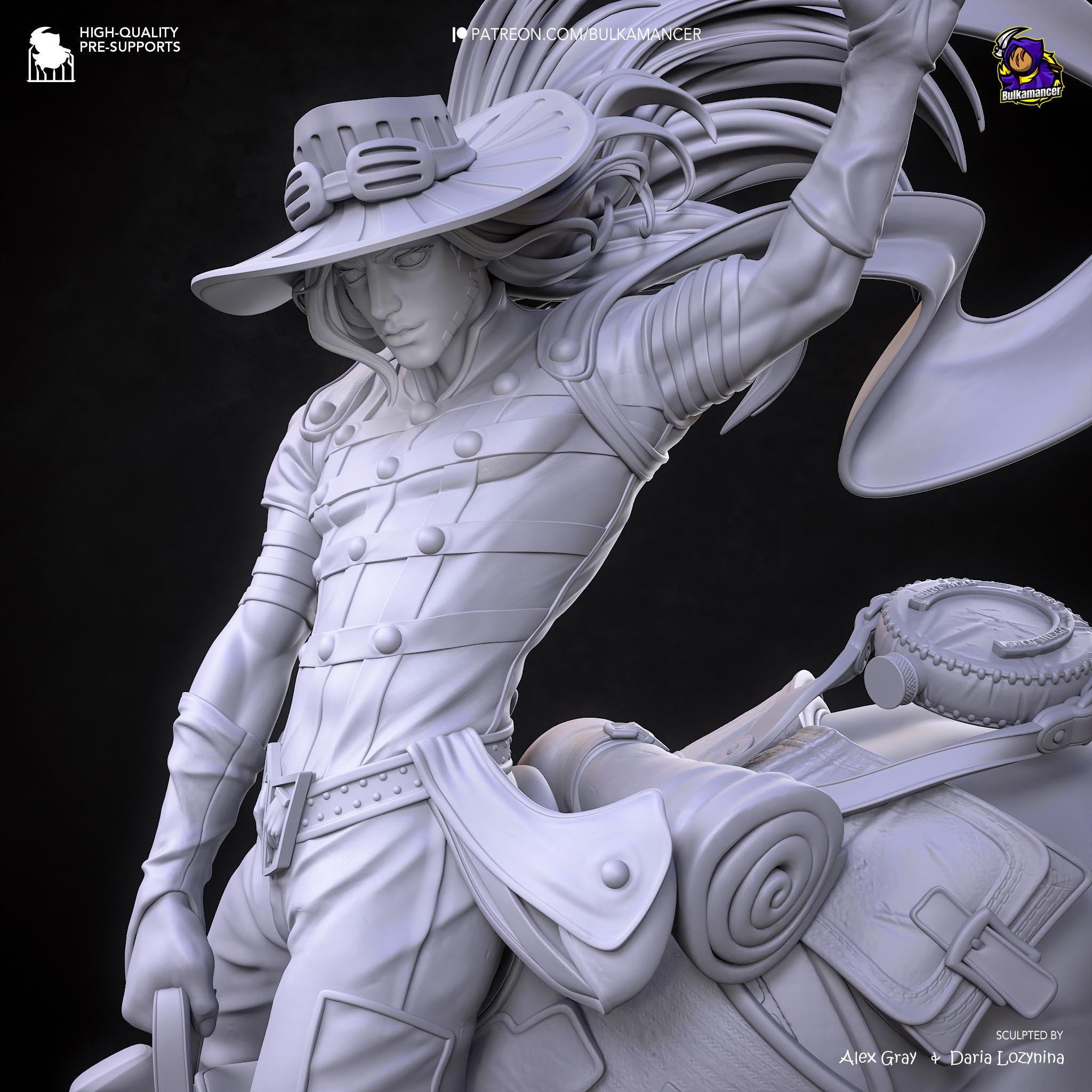 Golden Spin Cavalier - Anime Western Rider Cowboy Knight Gyro Resin Figure 16K