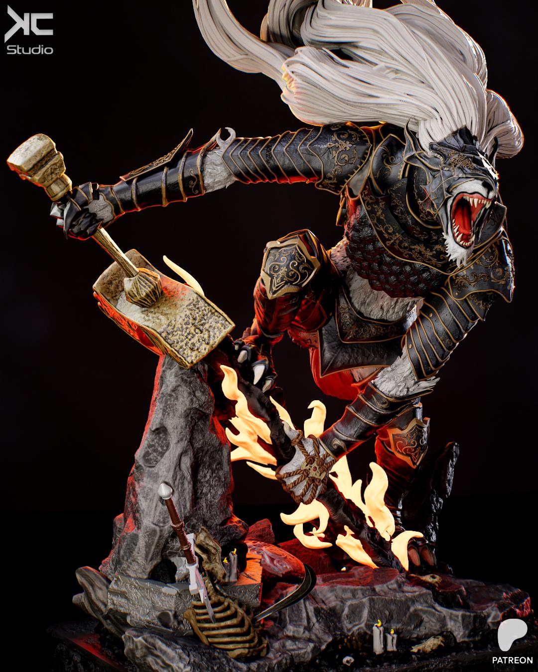 Guardian Of Destined Death - Dark Fantasy Wolf Warrior Black Blade Maliketh Resin Figure 16K