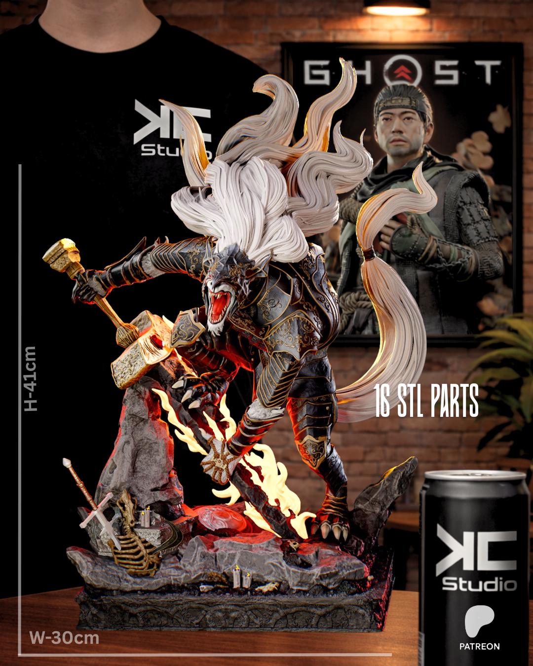 Guardian Of Destined Death - Dark Fantasy Wolf Warrior Black Blade Maliketh Resin Figure 16K