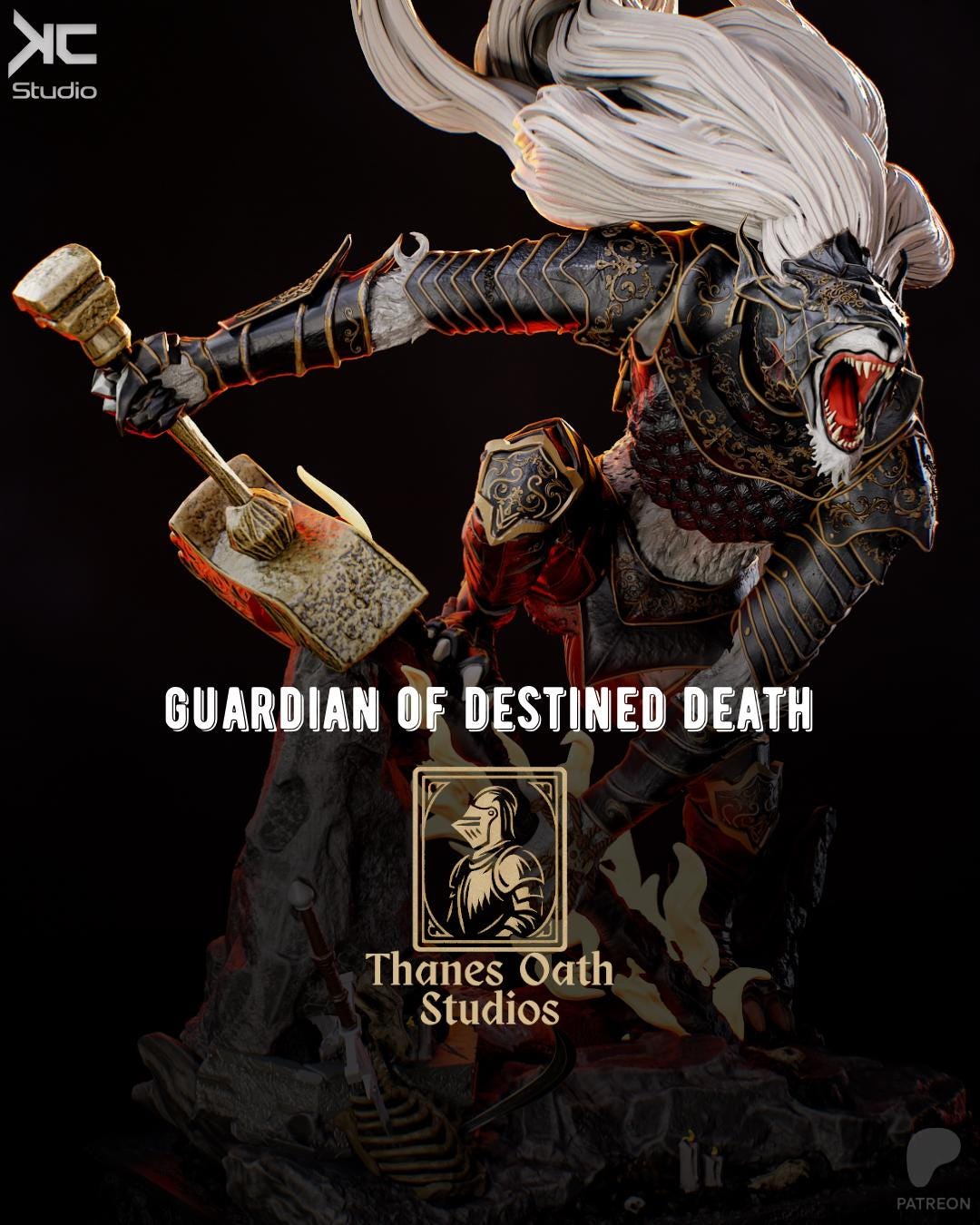 Guardian Of Destined Death - Dark Fantasy Wolf Warrior Black Blade Maliketh Resin Figure 16K