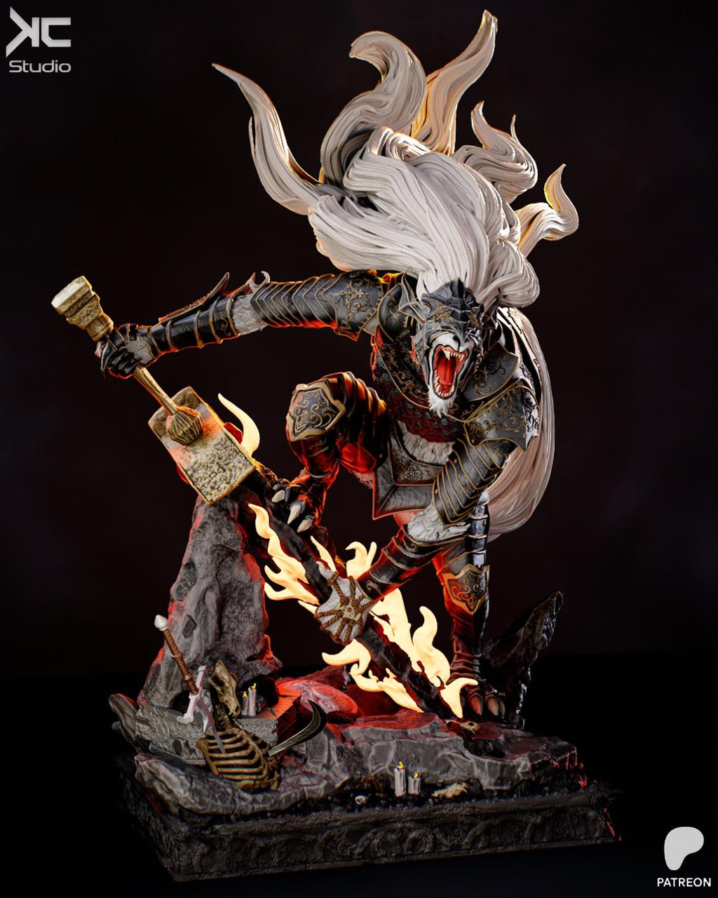 Guardian Of Destined Death - Dark Fantasy Wolf Warrior Black Blade Maliketh Resin Figure 16K