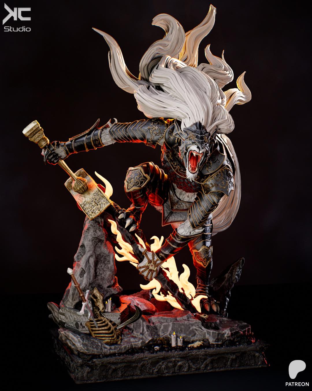 Guardian Of Destined Death - Dark Fantasy Wolf Warrior Black Blade Maliketh Resin Figure 16K