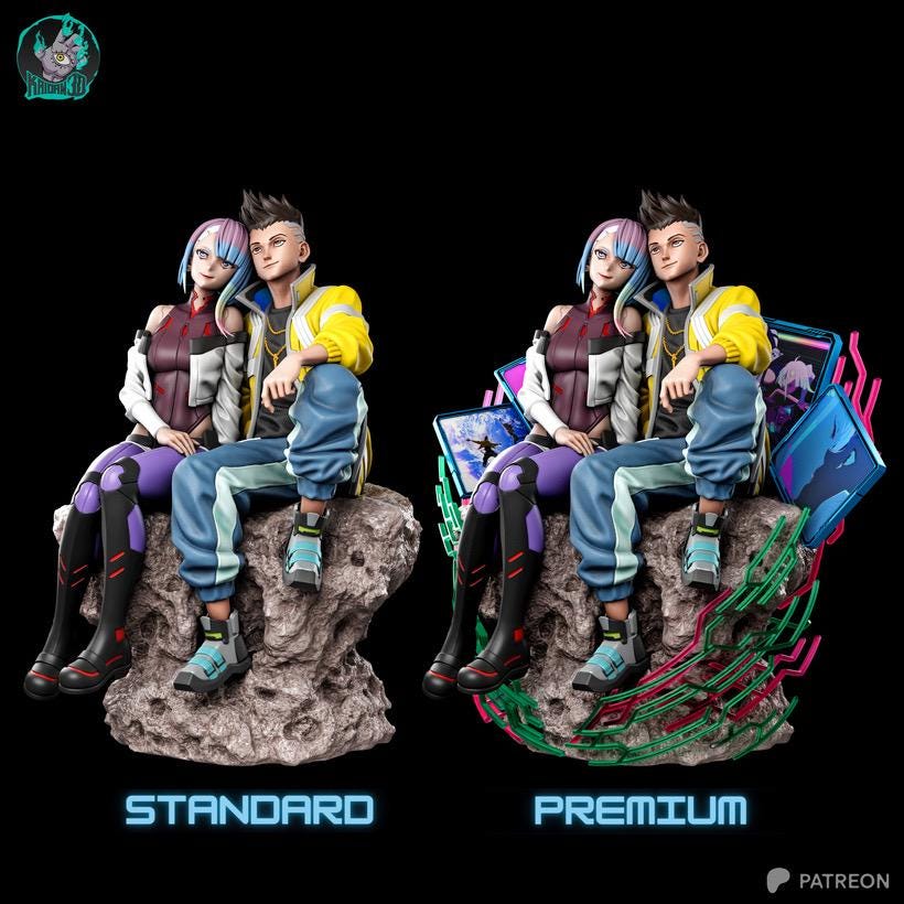 Moonlit Dreamers - Sci-fi Anime Cyberpunk Couple Neon Future Lucy & David Resin Figure 16K