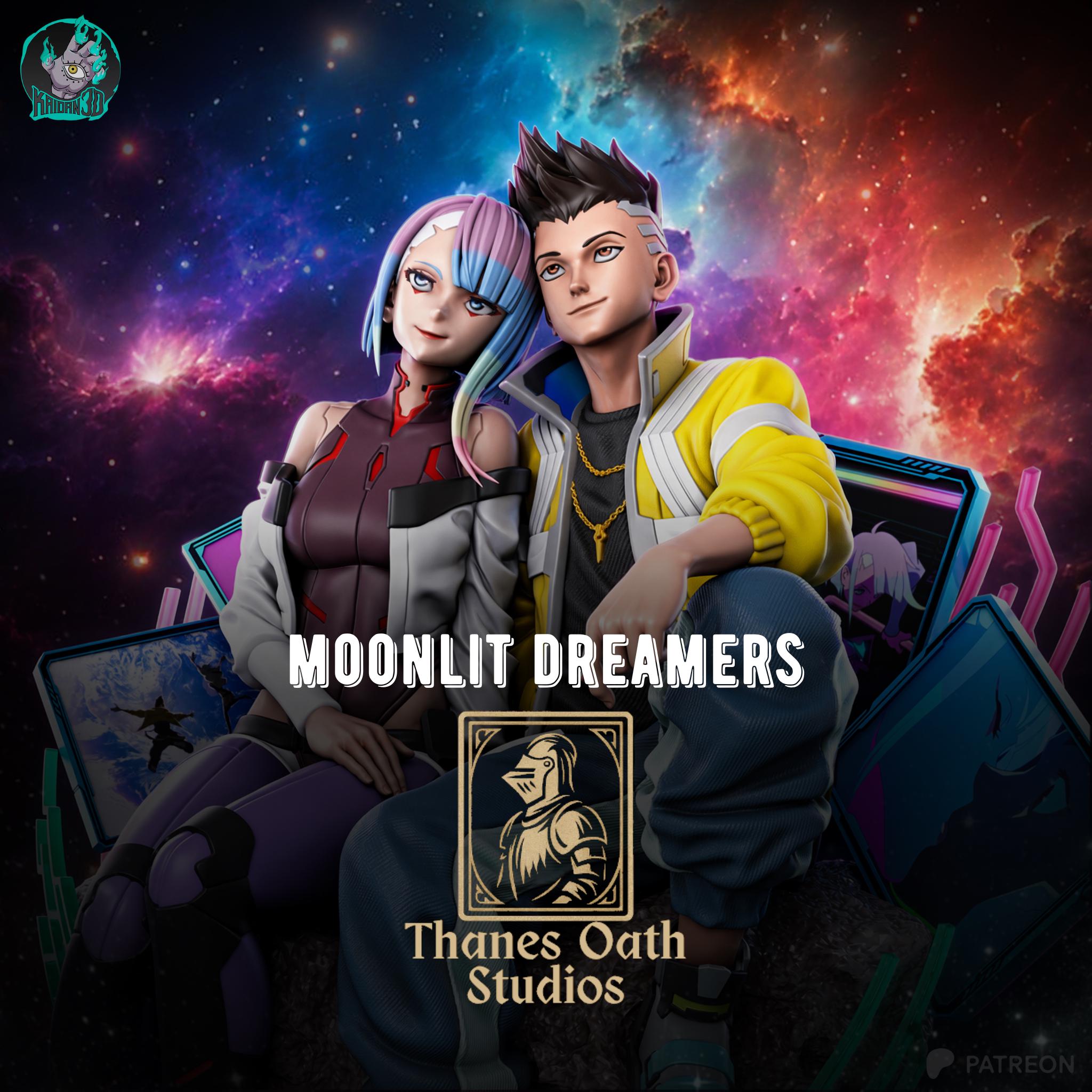 Moonlit Dreamers - Sci-fi Anime Cyberpunk Couple Neon Future Lucy & David Resin Figure 16K