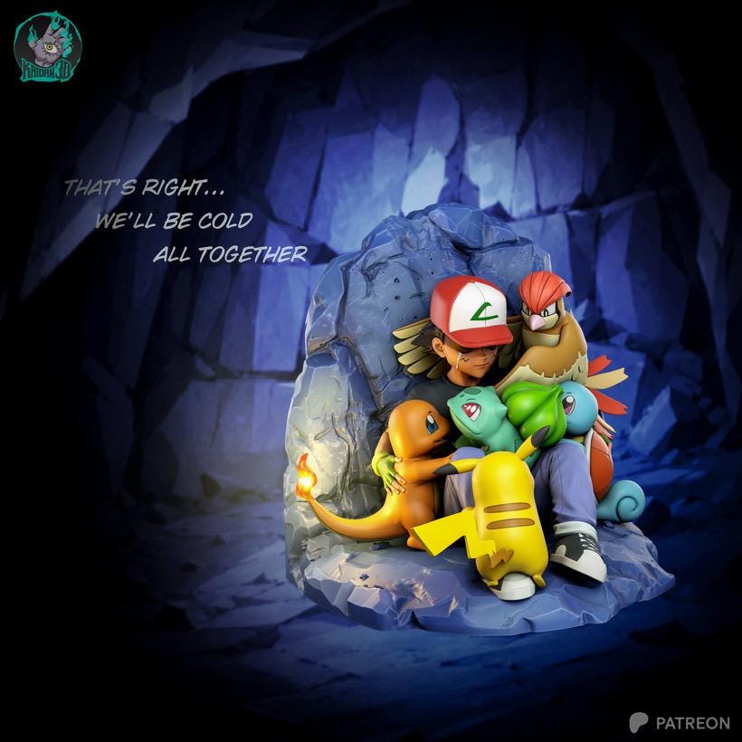 Shelter In Friendship - Monster Trainer Anime Companion Ash & Friends Resin Figure 16K