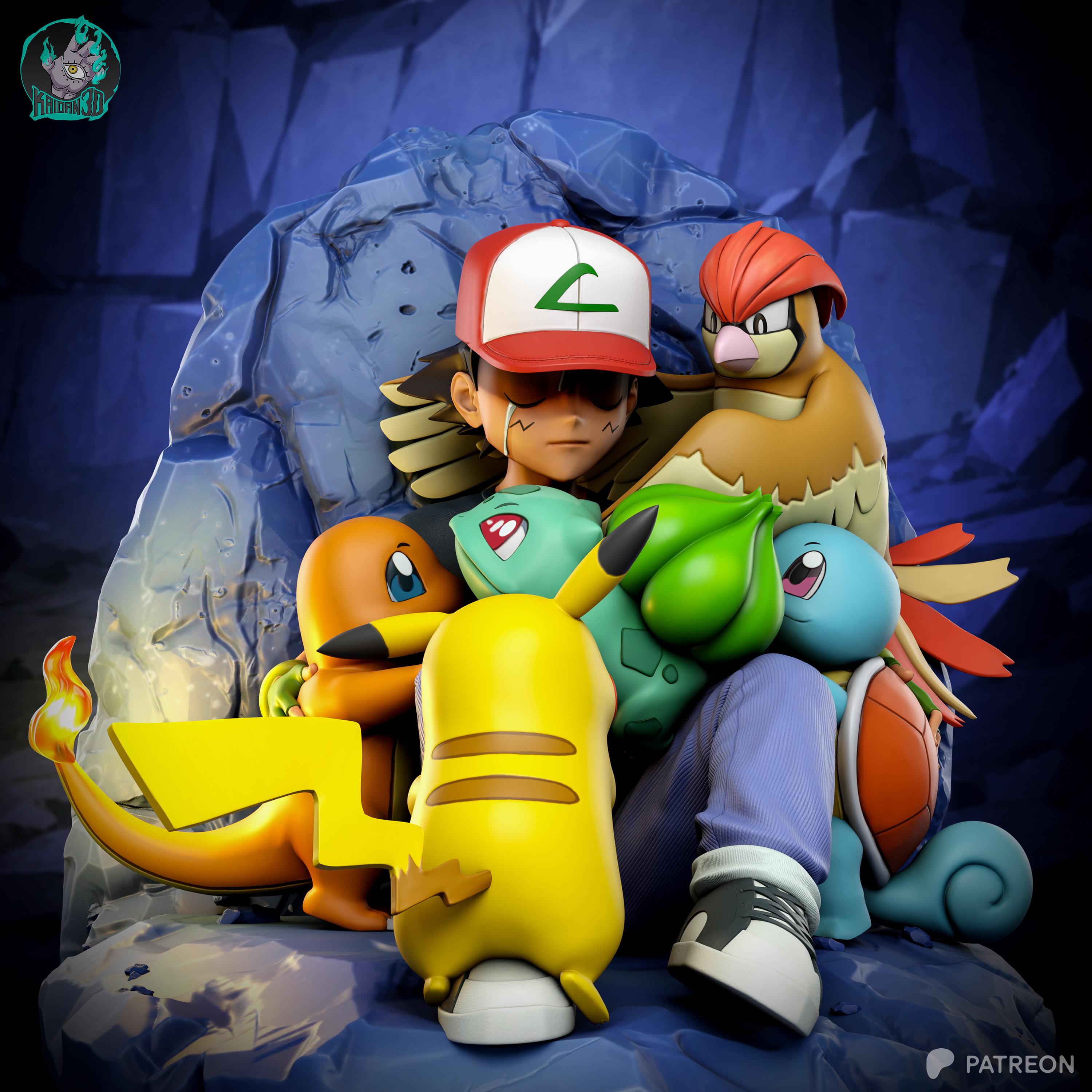 Shelter In Friendship - Monster Trainer Anime Companion Ash & Friends Resin Figure 16K