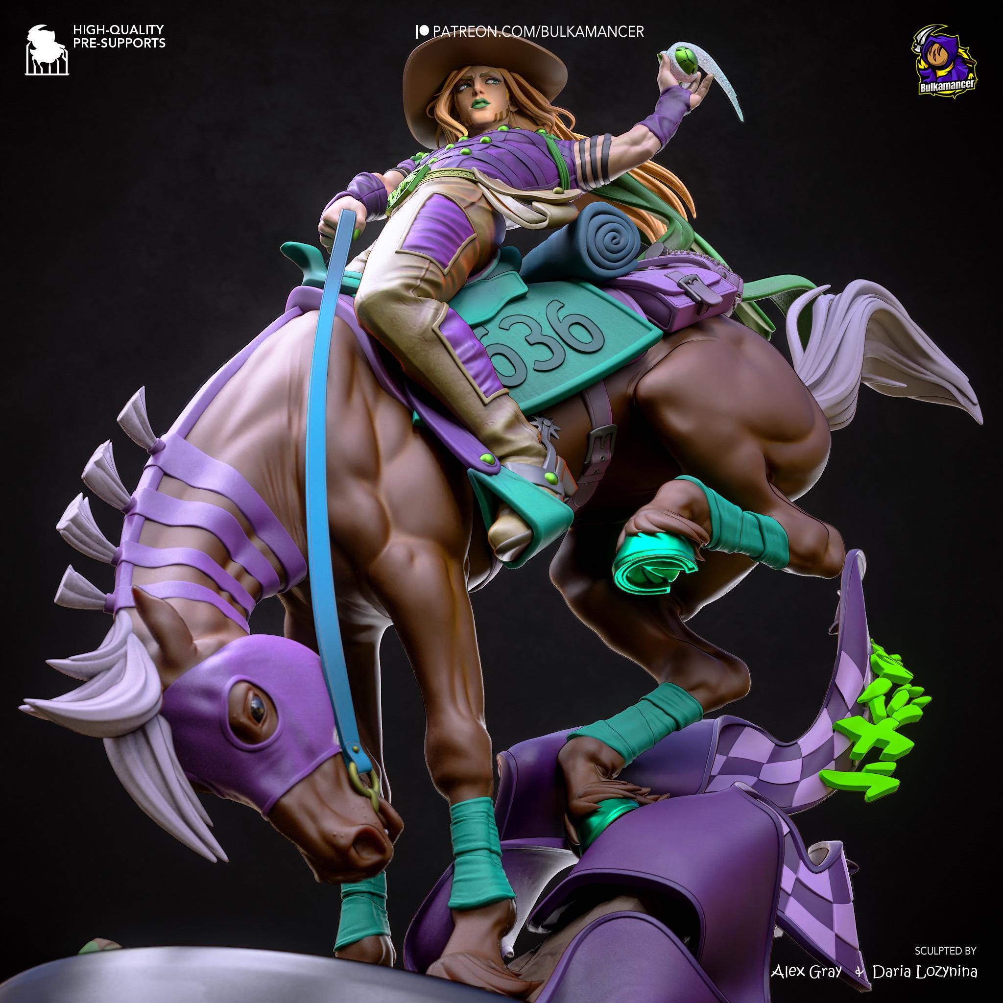 Golden Spin Cavalier - Anime Western Rider Cowboy Knight Gyro Resin Figure 16K