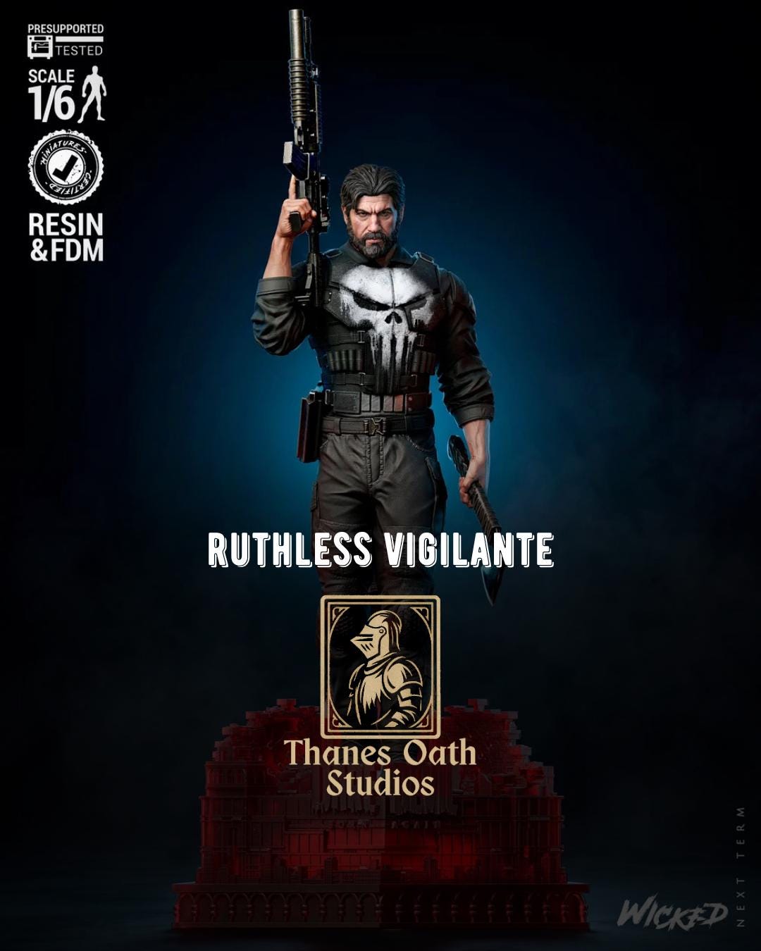 Ruthless Vigilate - Comic Anti-Hero Vigilante Soldier The Punisher Resin Figure 16K