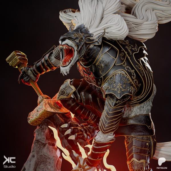 Guardian Of Destined Death - Dark Fantasy Wolf Warrior Black Blade Maliketh Resin Figure 16K