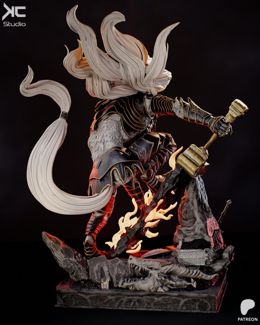 Guardian Of Destined Death - Dark Fantasy Wolf Warrior Black Blade Maliketh Resin Figure 16K