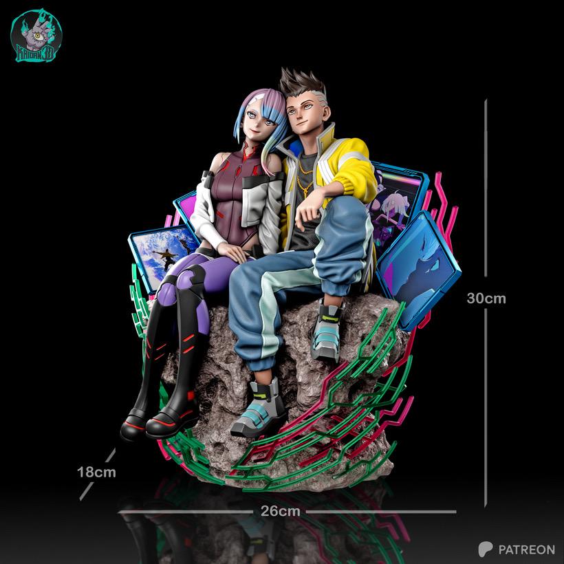 Moonlit Dreamers - Sci-fi Anime Cyberpunk Couple Neon Future Lucy & David Resin Figure 16K
