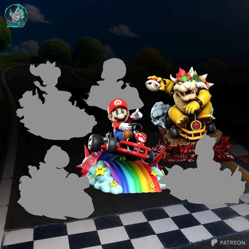 The Red Racer - Arcade Fantasy Cartoon Racing Super Mario Resin Figure 16K