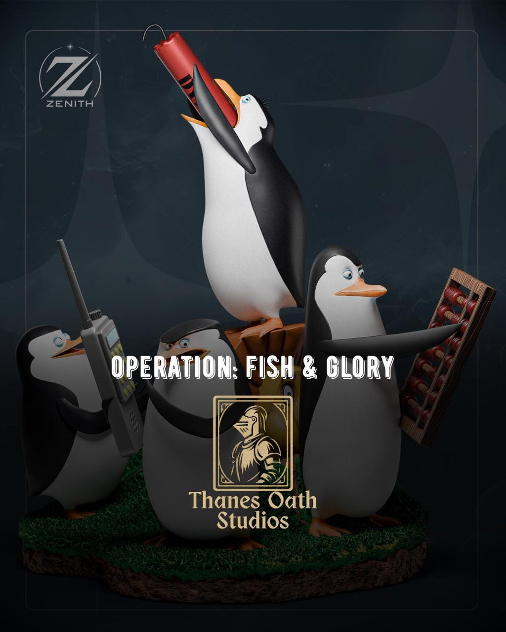 Operation: Fish and Glory - Penguins Tactical Comedic Quad Madagascar Penguins Resin Figure 16K
