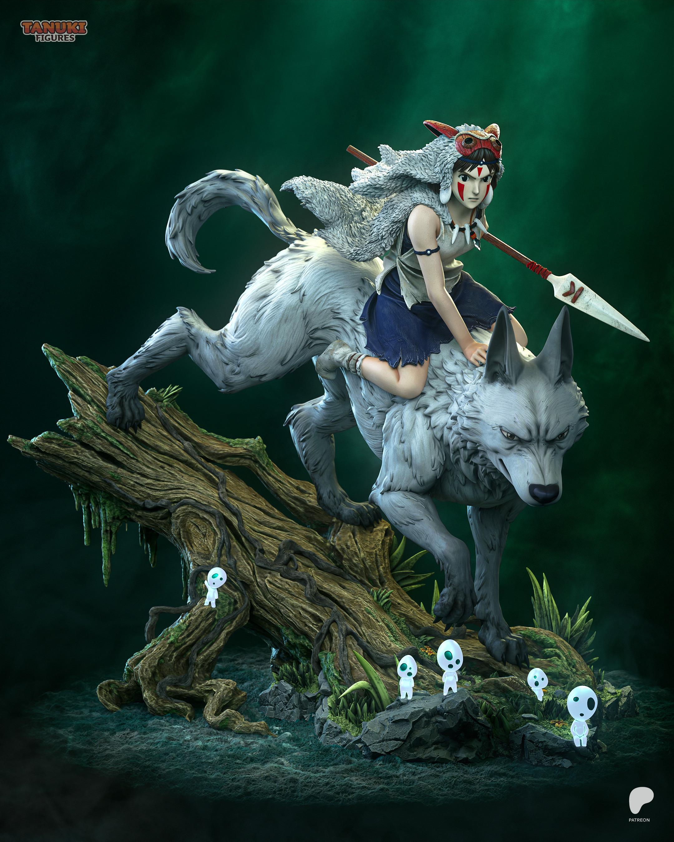 Daughter Of The Wolf - Forest Spirit Wolf Rider San Princess Mononoke Resin Figure 16K
