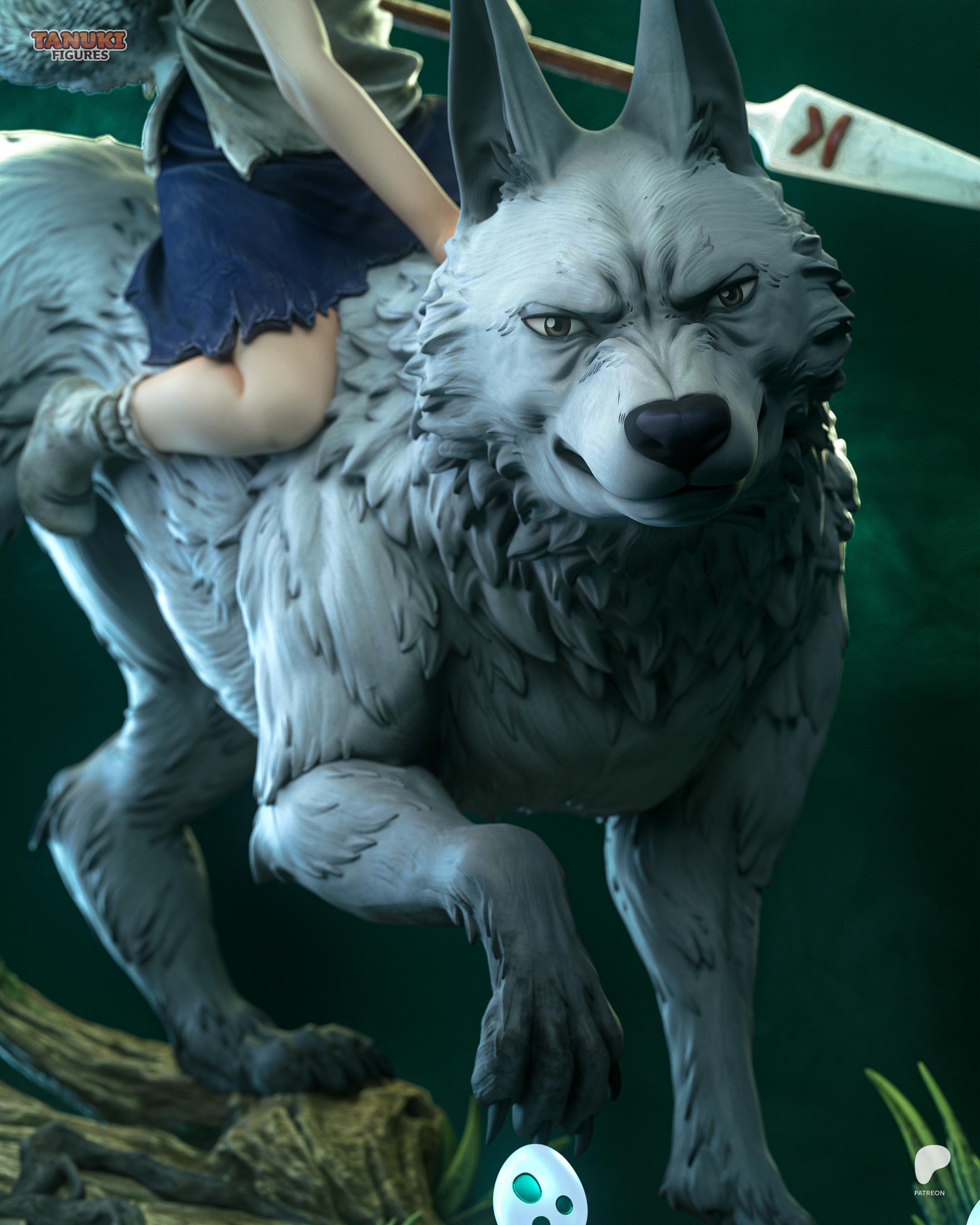 Daughter Of The Wolf - Forest Spirit Wolf Rider San Princess Mononoke Resin Figure 16K