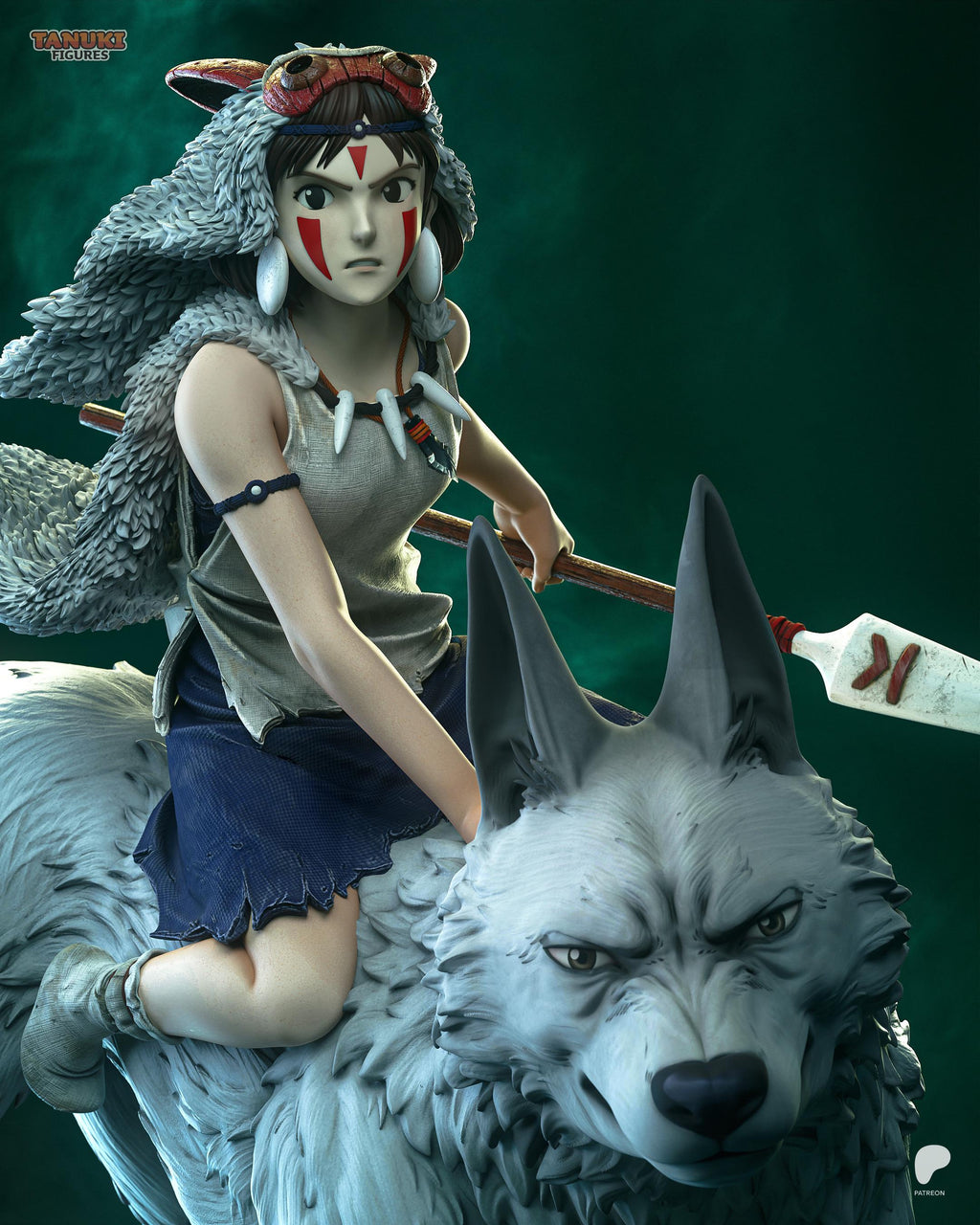 Daughter Of The Wolf - Forest Spirit Wolf Rider San Princess Mononoke Resin Figure 16K