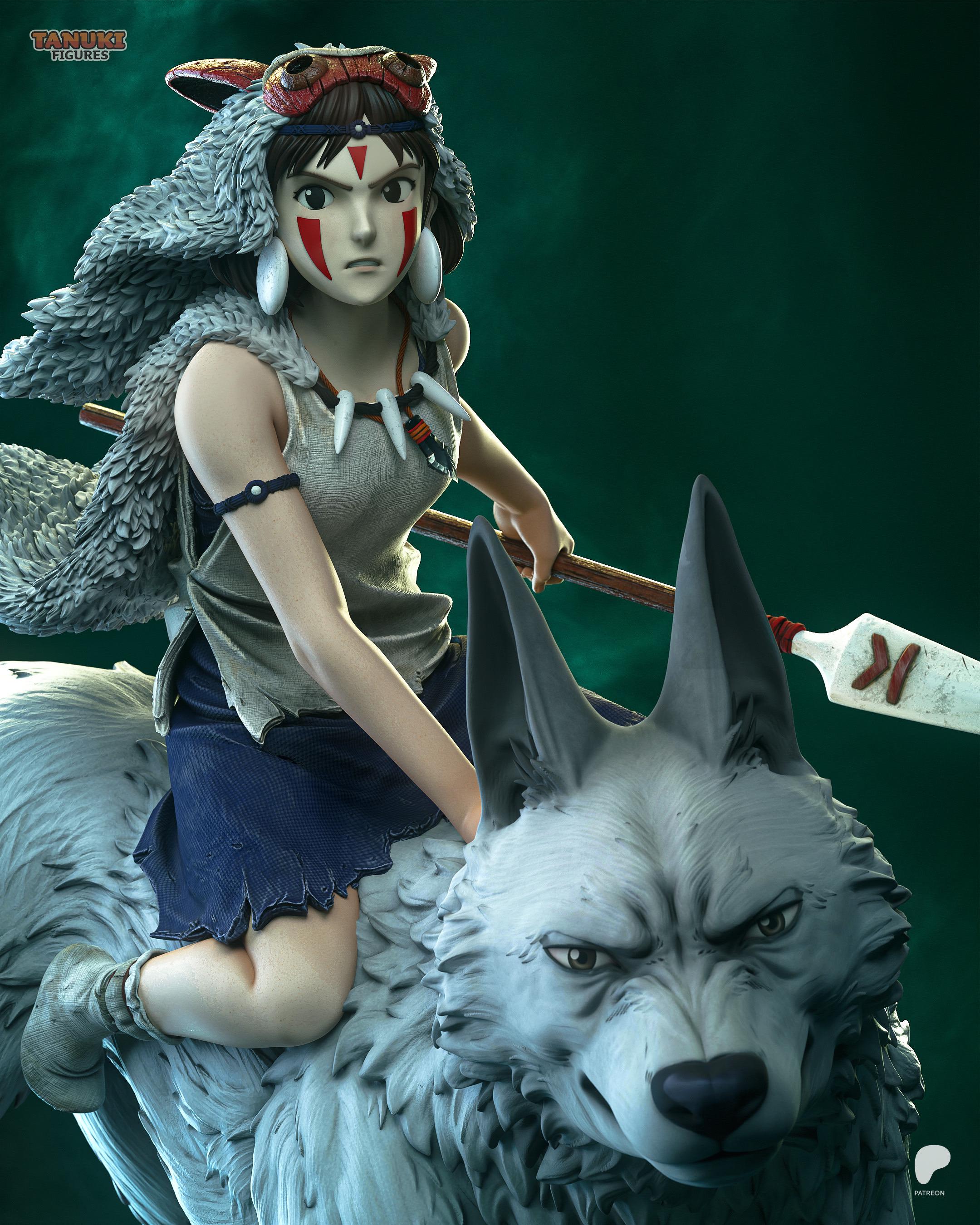 Daughter Of The Wolf - Forest Spirit Wolf Rider San Princess Mononoke Resin Figure 16K