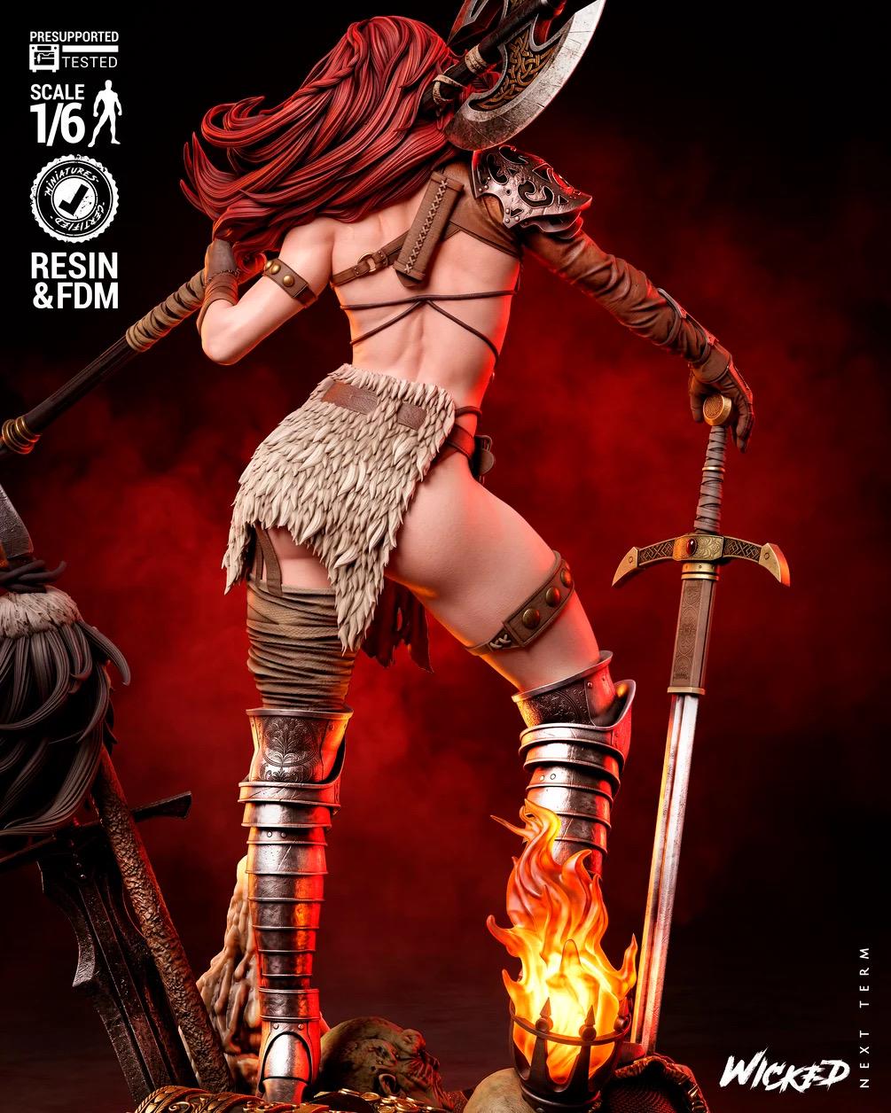 Crimson Steel - Fierce Barbarian Warrior Red Sonja Resin Figure 16K
