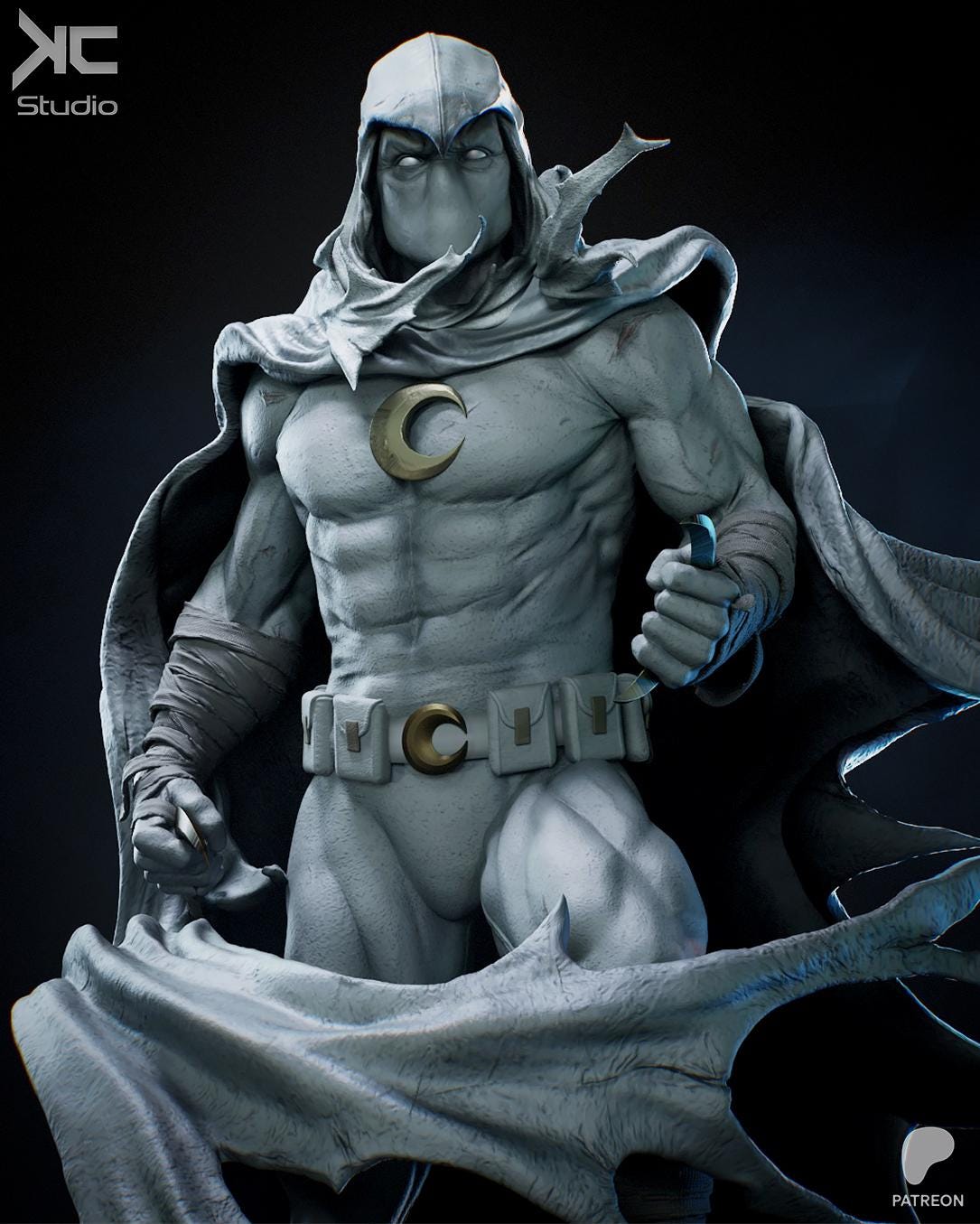 Lunar Vengeance - Mystical Hooded Vigilante Hero Moonknight Resin Figure 16K