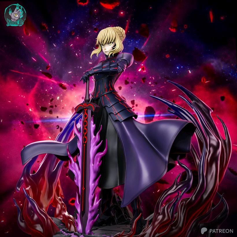 Blackened Excalibur - Dark Gothic Armoured Regal Saber Alter Resin Figure 16K