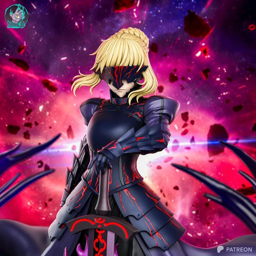 Blackened Excalibur - Dark Gothic Armoured Regal Saber Alter Resin Figure 16K