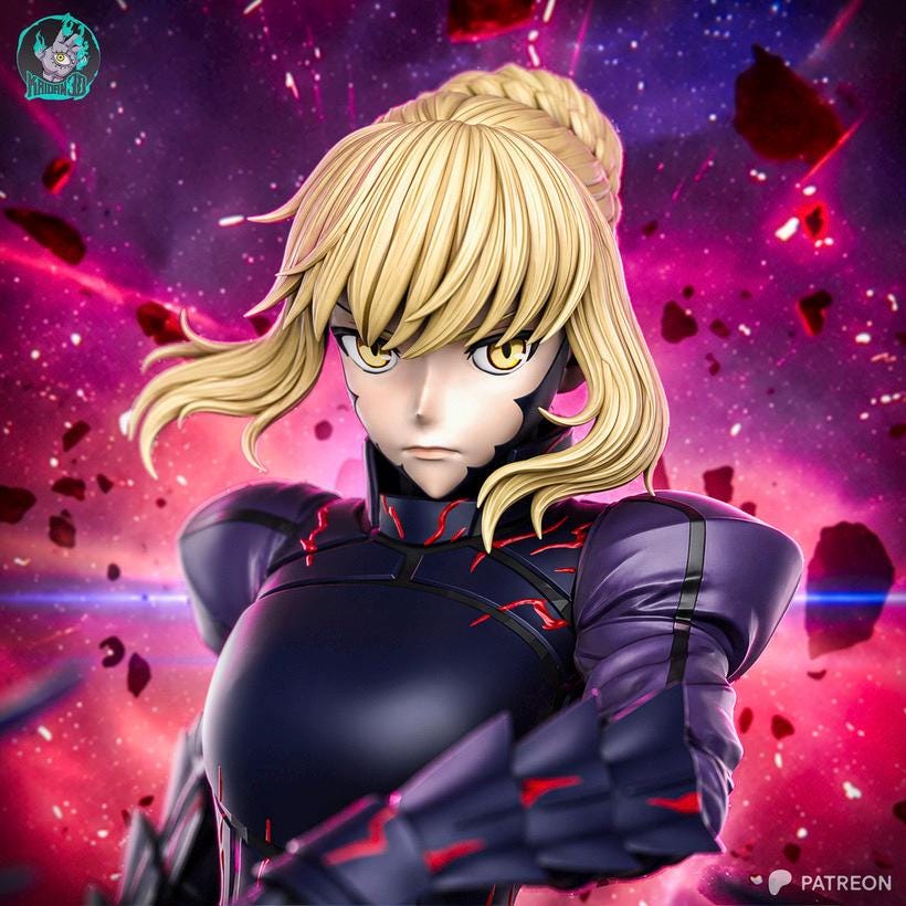 Blackened Excalibur - Dark Gothic Armoured Regal Saber Alter Resin Figure 16K
